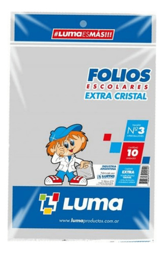 FOLIO LUMA ESCOLAR EXTRA CRISTAL POLIPROPILENO X10 UNIDADES
