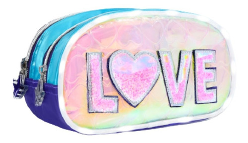 CARTUCHERA CANOPLA LOVE GLITTER CORAZONES CALADOS LUZ LED
