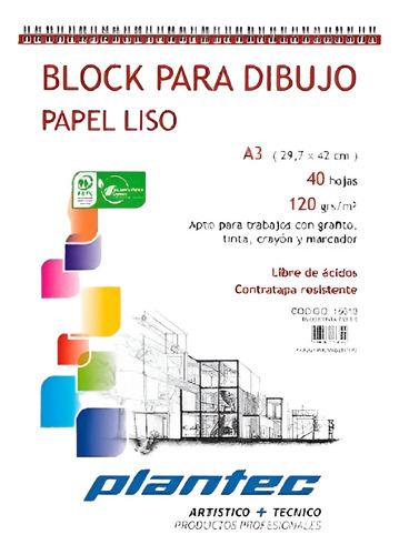 BLOCK PLANTEC DB/ESP A3X40HS LISO 120GR PARA DIBUJO