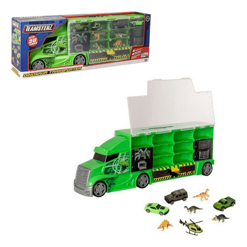 CAMIÓN TRANSPORTADOR DINO TEAMSTERZ CON 4 AUTOS Y 4 DINOS