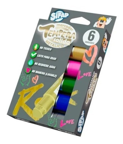 TEMPERA SOLIDA EN BARRA COLORES METÁLICOS X 6 SURTIDOS SIFAP