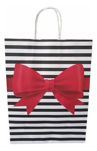 BOLSA DE PAPEL MOÑO ROJO 30X22X10CM 6 UNIDADES