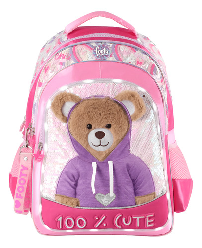 MOCHILA ESPALDA 18 PULGADAS TEDDY ROSA LUZ LED FOOTY