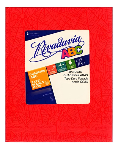 CUADERNO TAPA DURA ABC 50 HOJAS ROJO ARAÑA CUADRICULADO