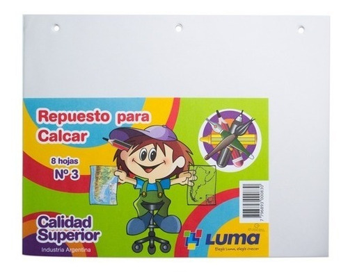 REPUESTO HOJAS PARA CALCAR NO3 ESCOLAR 8 HOJAS LUMA PACK X 2
