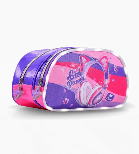 CARTUCHERA DOBLE CIERRE GIRL MUSIC POWER CON LUZ LED
