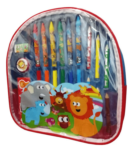 SET MOCHILA + LIBRO + ÚTILES ESCOLARES ANIMALES