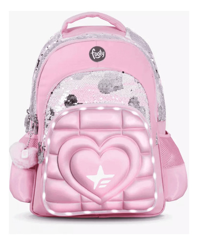 MOCHILA ESCOLAR ESPALDA 18 SUPER HEART ROSA LUZ LED FOOTY