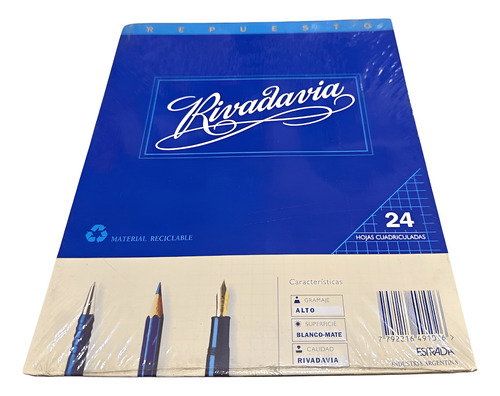 REPUESTO BLANCO MATE N°3 X24 CUADRICULADO RIVADAVIA