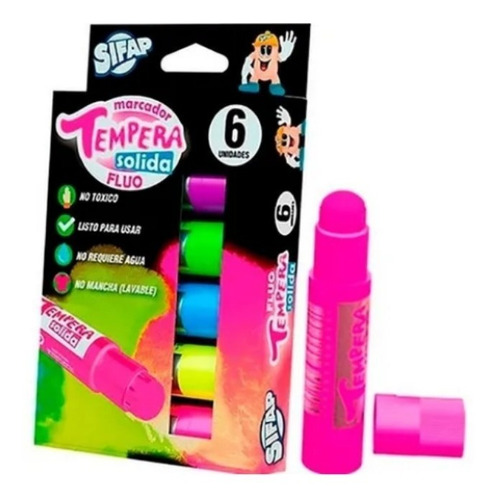 TEMPERA SOLIDA EN BARRA COLORES FLUO X 6 SURTIDOS SIFAP