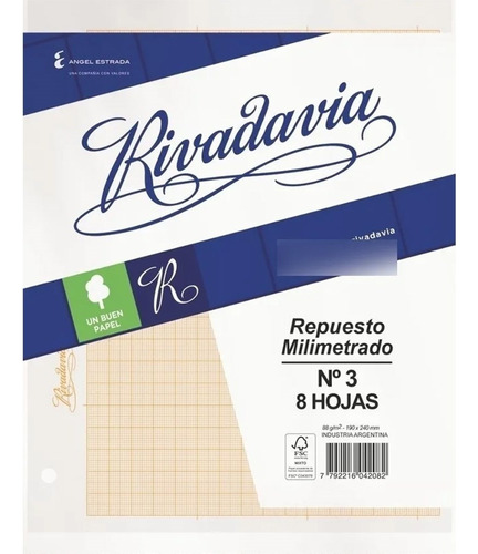 REPUESTO RIVADAVIA NRO 3 MILIMITRADO 8 HOJAS