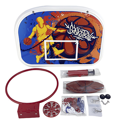 SUPER ARO DE BASKET METAL CON PELOTA E INFLADOR 48X34CM