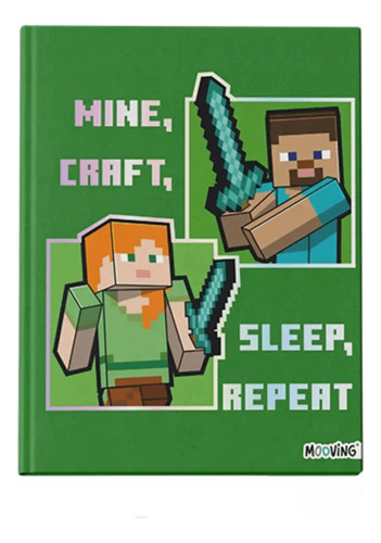 CUADERNO 16X21 MINECRAFT TAPA DURA COSIDO 48 HOJAS MOOVING