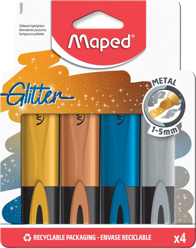 RESALTADOR PASTEL GLITTER METALIZADO BLISTER X4 MAPED