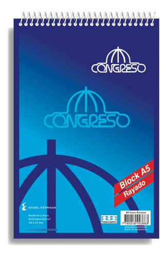 BLOCK CONGRESO ESPIRALADO A5 RAYADO 80 HOJAS