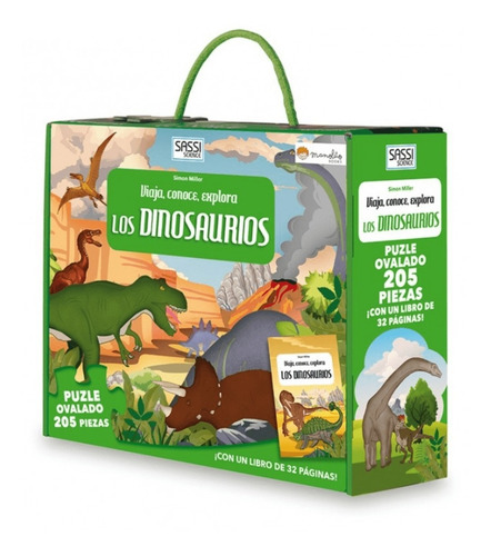 LIBRO Y ROMPECABEZAS PUZZLE OVALADO DINOSAURIOS 205 PIEZAS