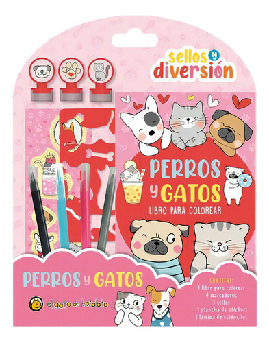 LIBRO PARA COLOREAR PERROS Y GATOS SELLOS Y DIVERSIÓN