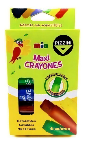 CRAYONES CERAS RETRACTIL PIZZINI MAXI X6 COLORES ACUARELABLE