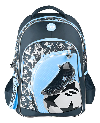 MOCHILA ESPALDA 18 PULGADAS BOTIN LUZ LED ESCOLAR FOOTY