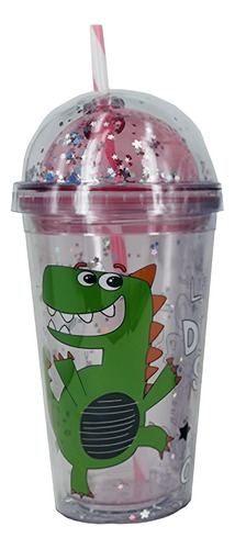 VASO PARA NIÑOS INFANTIL INCLUYE SORBETE DINOSAURIO 450ML