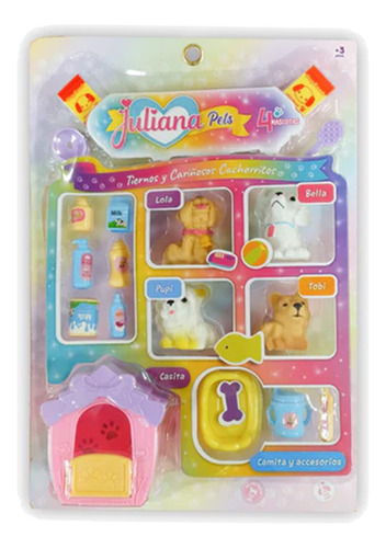 JULIANA PETS JUGUETE DE 4 MASCOTAS CON ACCESORIOS