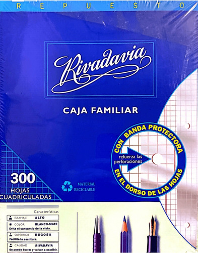 REPUESTO RIVADAVIA N3 CUADRICULADO BLANCO MATE 300H