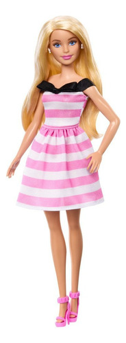 MUÑECA 65 ANIVERSARIO DE BARBIE CON VESTIDO BLANCO Y ROSA