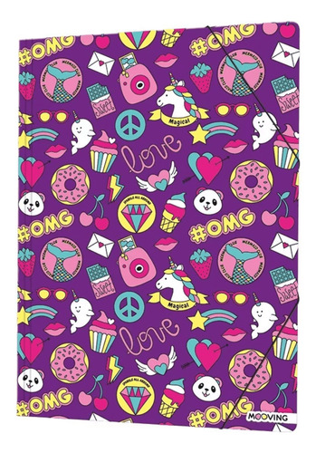 CARPETA OFICIO 3 SOLAPAS CON ELASTICO KAWAII MOOVING