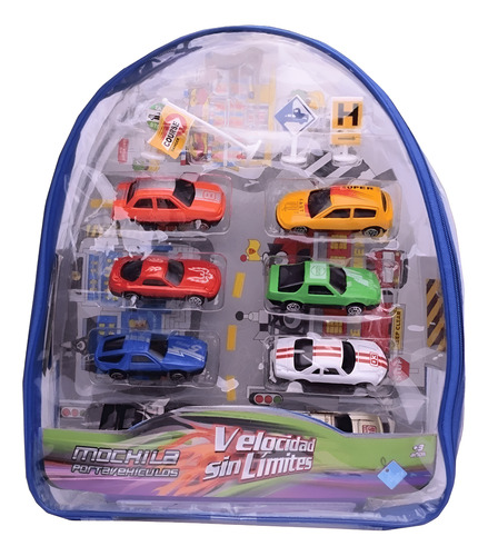 MOCHILA PORTAVEHICULOS CON AUTOS VELOCIDAD SIN LÍMITES