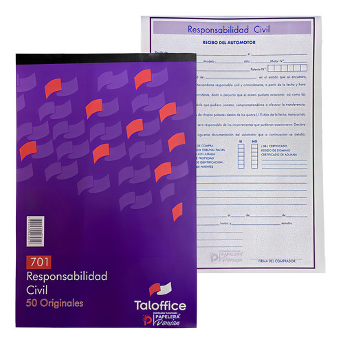 RECIBO AUTOMOTOR RESPONSABILDAD CIVIL 20,5 X 29 CM TALOFFICE