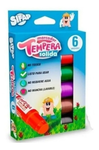 TEMPERA SOLIDA EN BARRA COLORES CLASICOS X 6 SURTIDOS SIFAP