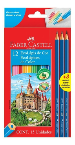 12 ECOLÁPICES DE COLOR +3 ECOLÁPICES GRAFITO FABER-CASTELL