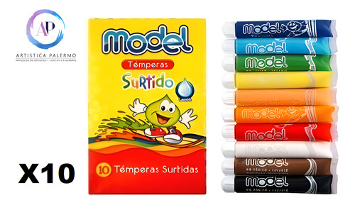 Tempera Escolar Model Pack Por 10 Colores