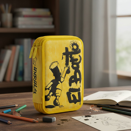 Cartuchera Escolar 2 Pisos Bart Graffiti Simpsons Mooving