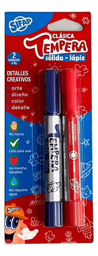 Tempera Solida Lapiz Sifap X2 Colores Clasicos Azul Y Rojo