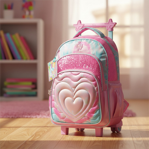 Mochila Con Carro 18 Pulgadas Footy Corazón Y Lentejuelas