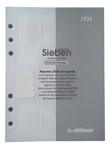 Repuesto Morgan Sieben 2026 Semanal Solo Días 14x19cm