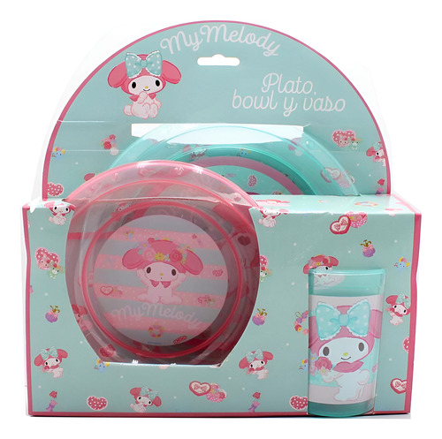 Set Plato 22cm Bowl 17cm Y Vaso 350ml My Melody Kawaii