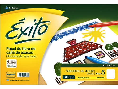 Repuesto Dibujo Exito N° 5 Blanco X 8 Hojas Arte