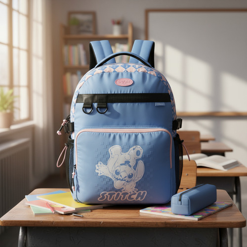 Mochila Espalda 16 Portanotebook Stitch Porta Botella Disney