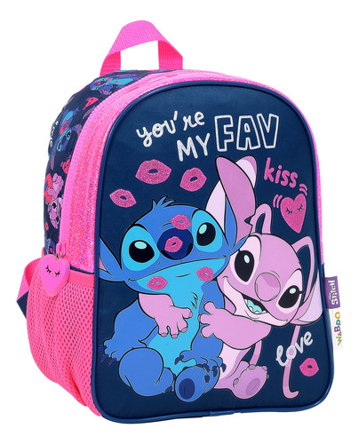 Mochila Escolar Espalda 12 Stitch Love Wabro Azul Geométrico