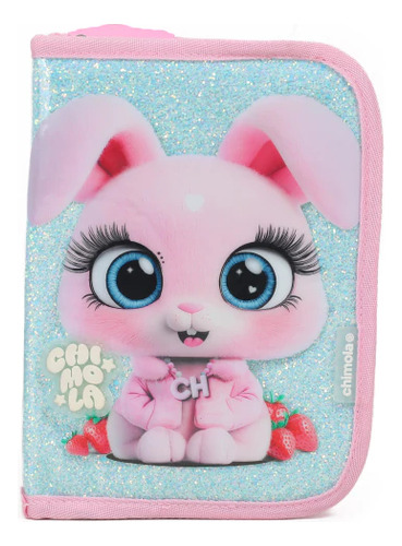 Cartuchera Escolar 1 Cierre Rígida Bunny Chimola Celeste Lisa