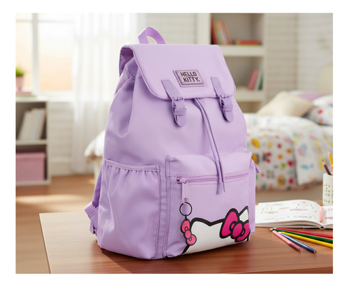 Mochila Espalda Hello Kitty Mooving Escolar 16' Lila Kitty