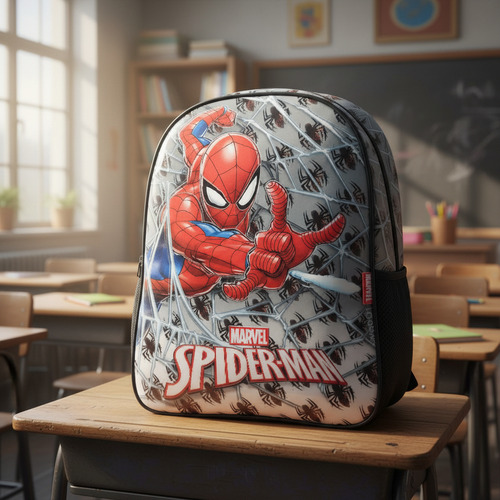 Mochila Escolar Espalda 12 Spiderman Hombre Araña Wabro Gris Spiderman