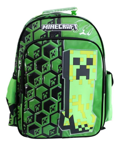 Mochila Escolar Espalda 18 Level Minecraft Cresko Verde Minecraft
