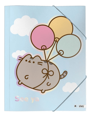 Carpeta 3 Solapas Con Elástico Pusheen Mooving Turquesa