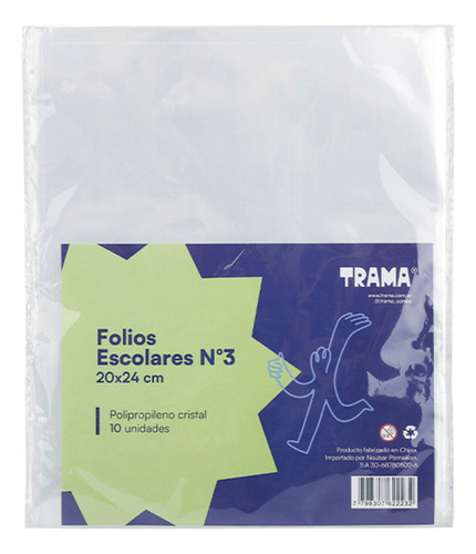 Folio Escolar N3 20x24cm Polipropileno X10 (50 Mic) Trama