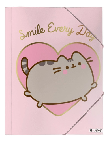 Carpeta 3 Solapas Con Elástico Pusheen Mooving Rosa