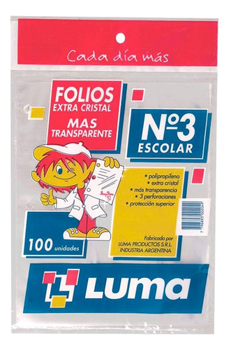 100 Folios No3 Escolar Extra Cristal Luma Mas Transparentes