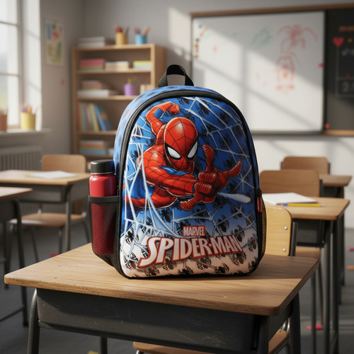 Mochila Escolar Espalda 12 Spiderman Hombre Araña Wabro Azul Spiderman